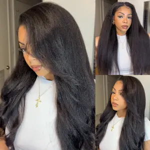【Blend Natural】UNice Upgrade V Part Glueless Kinky Straight Human Hair Wig with Drawstring No Leave Out Beginner Friendly Easy to Install