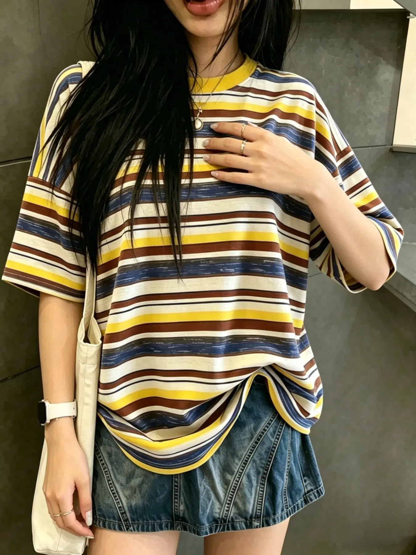 TikTok Viral Women's Oversized Striped T-Shirt, Y2K Retro Crewneck Short Sleeve Tee, Casual Loose Fit Color Block Top, 90s Vintage Aesthetic, Summer Streetwear, Perfect for Beach, Club, Festival & Daily Wear, Trendy Preppy Style for Teen Girls & Women