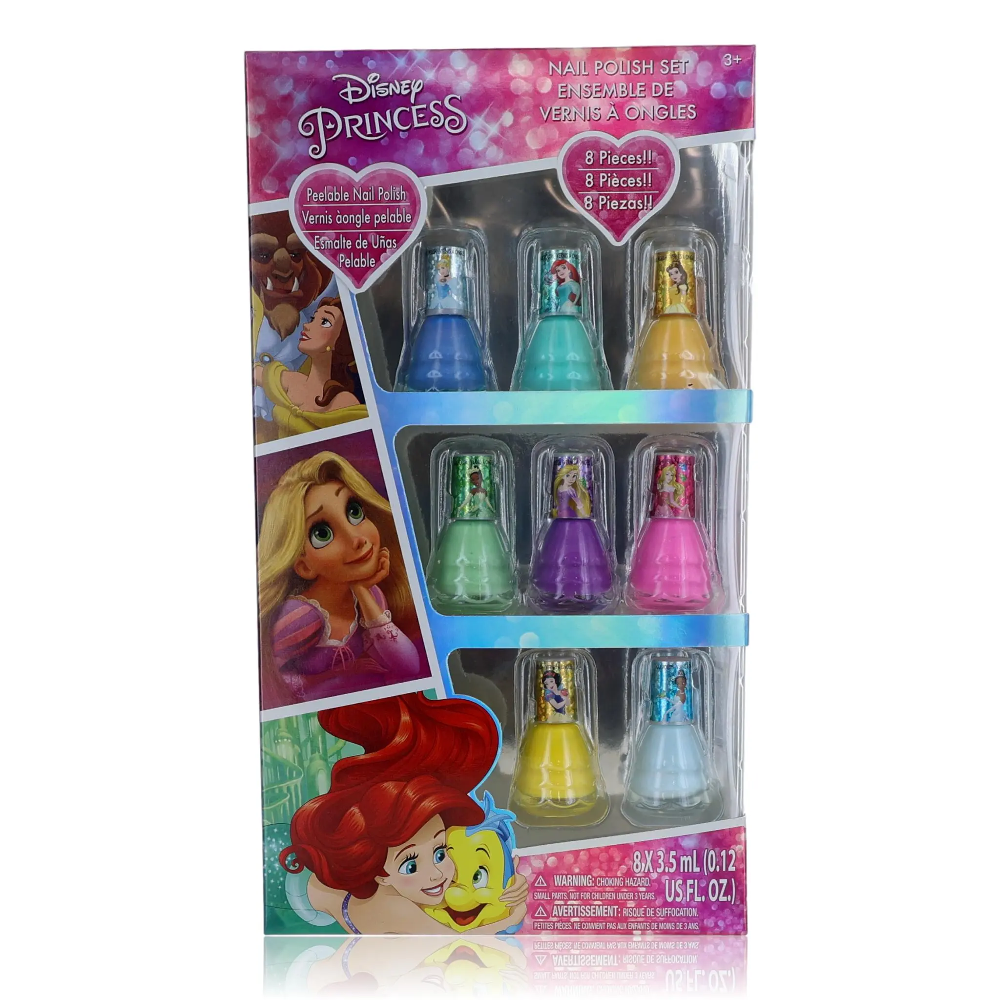 Disney Princess Peelable 8-Piece Manicure Beauty Playset for Kids, Multi-Color Nail Care Kit with Nail Art Accessories, Pack, Easy Peel-Off, Kids' Manicures, Polish, Peelable Nail Polish