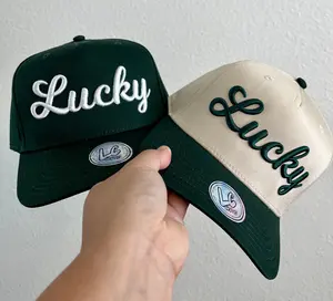 Lucky Puff Embroidered Hat – Two Tone Lucky Baseball Cap, St. Patrick’s Day Puff Embroidery Hat