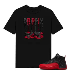 Shirt To Match AJ 12 Flu Game Sneaker Matching Tee, Jordan Tees Drippin 23 Sneakers, black red