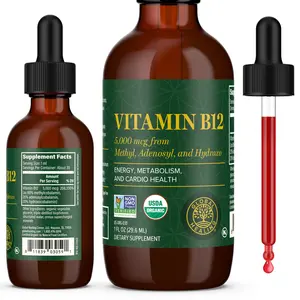 Global Healing - Vitamin B12 Sublingual 5000 MCG Organic Liquid Supplement -  Energy and Healthy Metabolism - Vegan B12 Vitamins (1 Oz)
