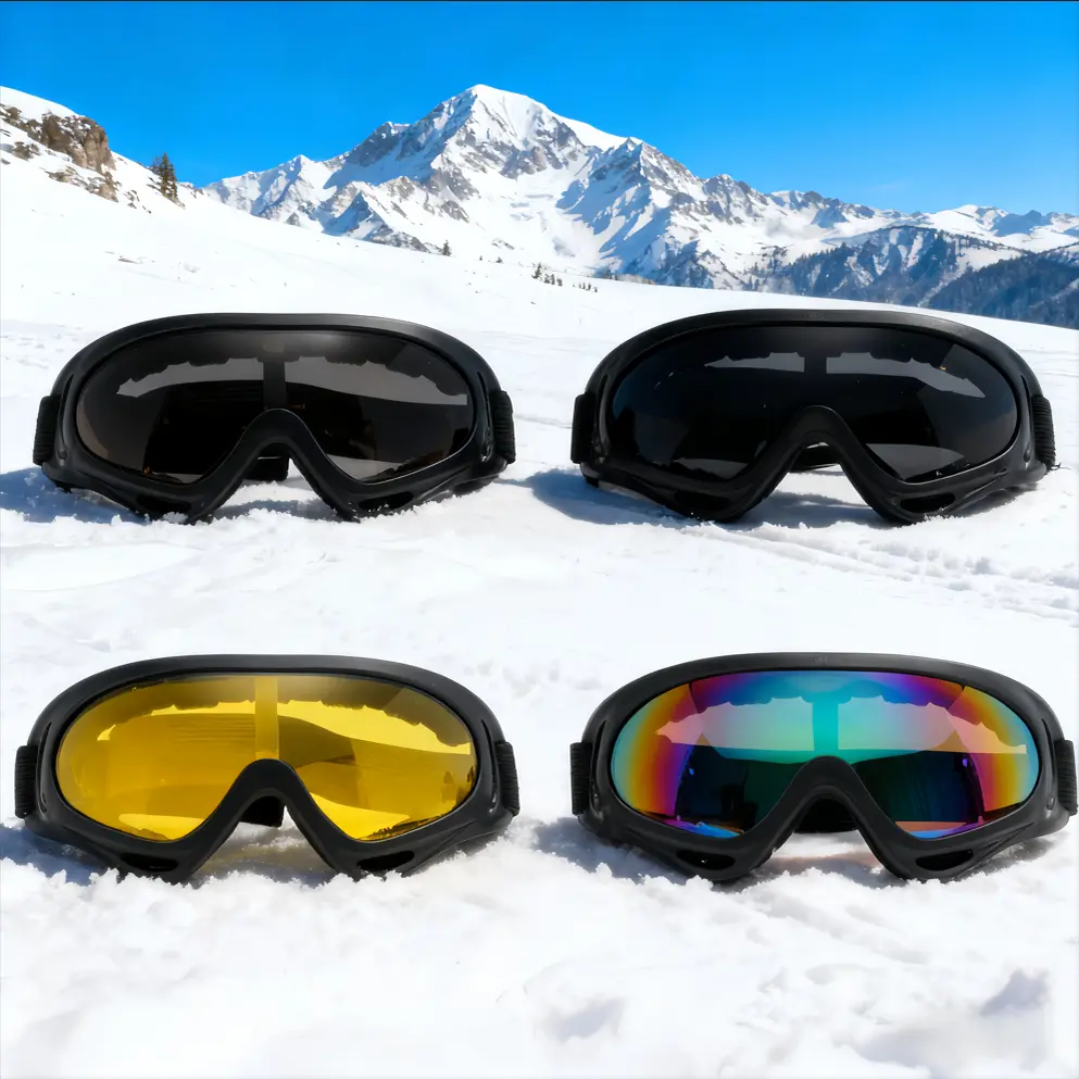 Unisex Ski Goggles 4-Pack - Polycarbonate Lens Eyewear with Reinforced Frame, Windproof, Anti-Fog, UV Protection for Winter Sports, Skiing