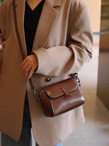 Imported Wax Leather Women's Shoulder Bag, Elegant Shoulder Bag, Vintage Distressed Genuine Leather Phone Case, Fits Max Size, Dual Protection Zip & Magnet Closure