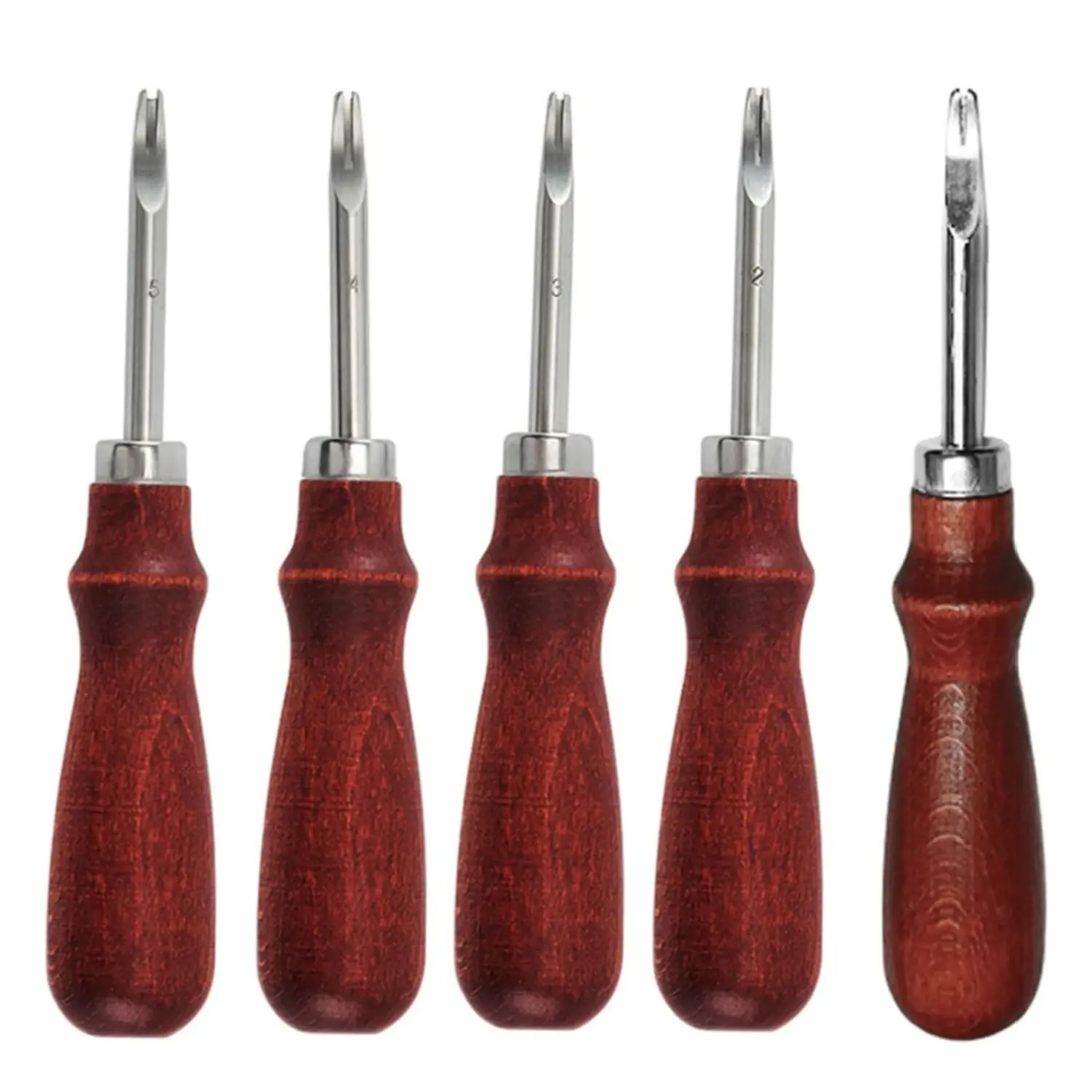 5Pcs Stainless Steel Leather Edge Beveler Tools with Wood Handle - Lightweight, Multi-Size (0.8/1/1.2/1.4/1.6mm), Durable for DIY Purses, Wallets, Backpacks, Belts, Pockets - Home Improvement Building Supplies Wallpaper & Wall Trim