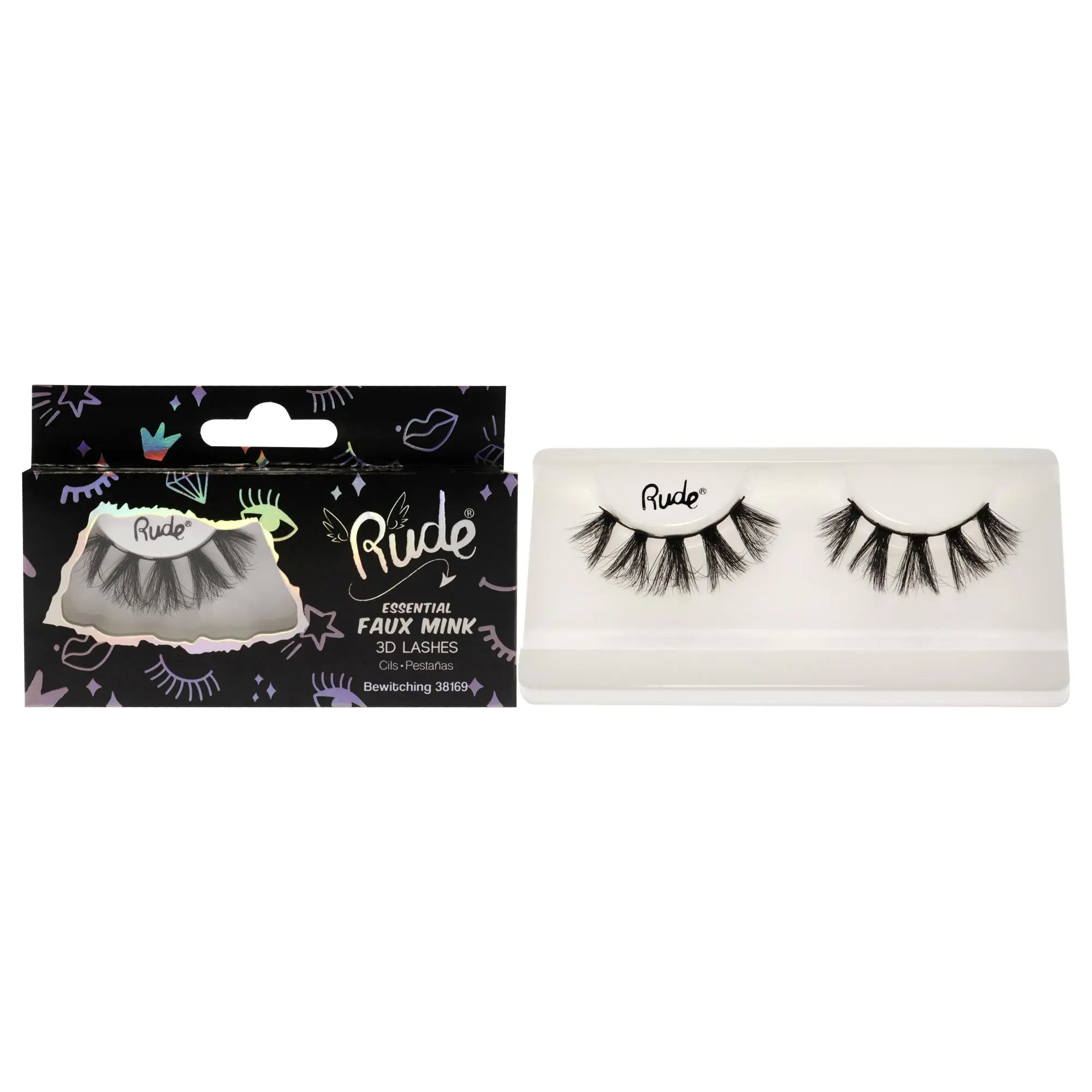 Women's Essential Faux Mink 3D Lashes - Bewitching by Rude Cosmetics, 1 Pair Eyelashes, One Pair