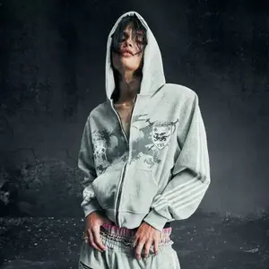 Hip-Hop Hot Girl Sexy Printed Striped Hoodie Zipper Sweatshirt Pink Unisex Loose Fit Sports Jacket