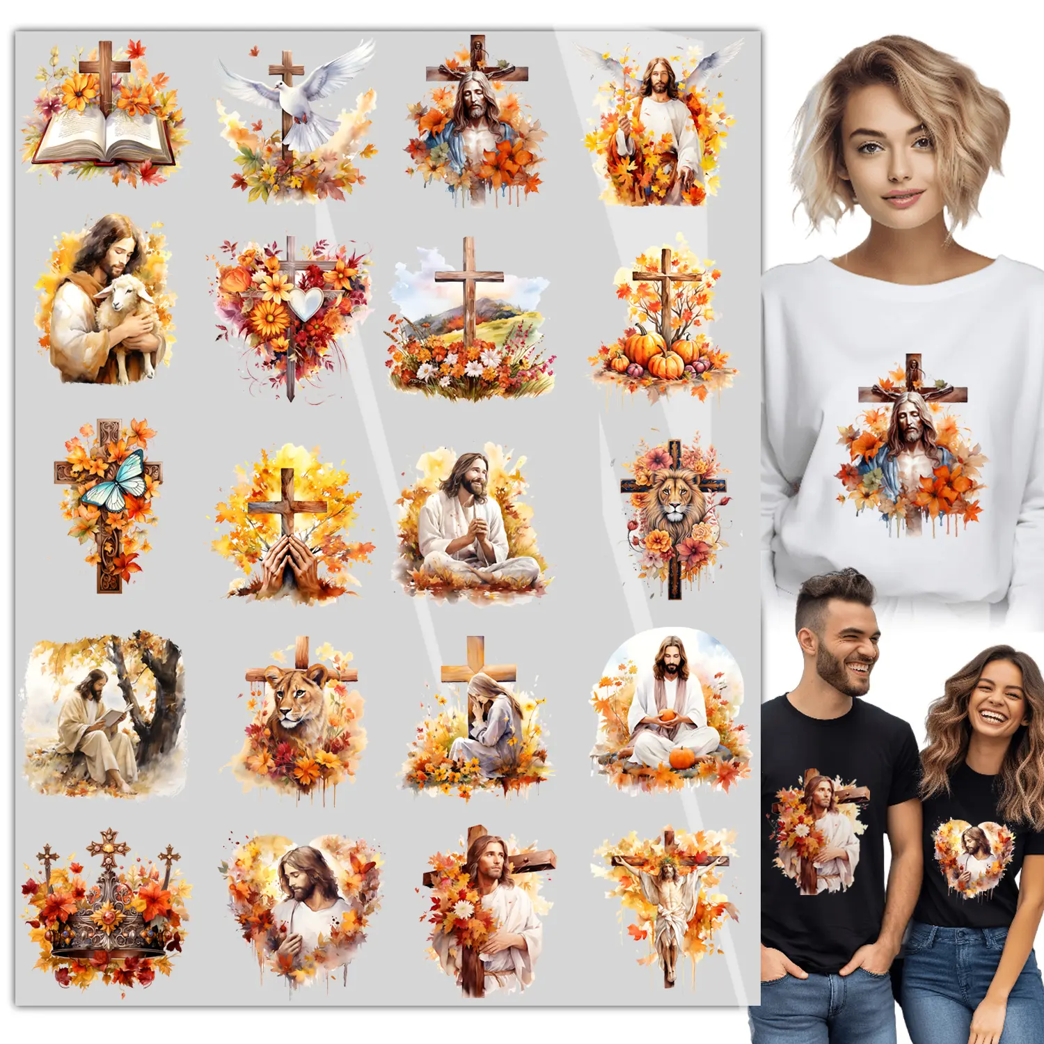 20sheet Retro Jesus Christ, Cross, Iron DTF transfers Ready to Press Appliques Washable Vintage Print Iron On for T-Shirts Hoodies Pillow Covers DIY Decoration