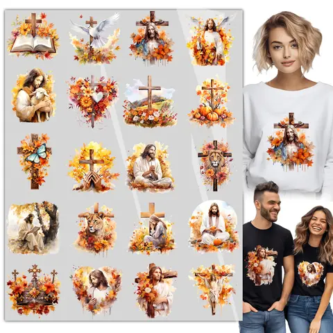20sheet Retro Jesus Christ, Cross, Iron DTF transfers Ready to Press Appliques Washable Vintage Print Iron On for T-Shirts Hoodies Pillow Covers DIY Decoration