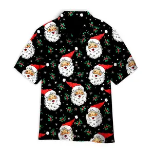 Santa Holly Snow Flakes Joyful Christmas Pattern Aloha Hawaiian Shirts, Clothes, Menswear