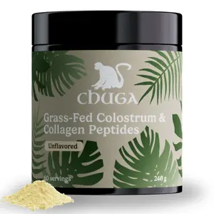 Chuga's Grass Fed Colostrum & Collagen Peptides 60 Servings Natural Dietary & Fitness Supplement for Hair, Skin, Nails, and Bone Strength