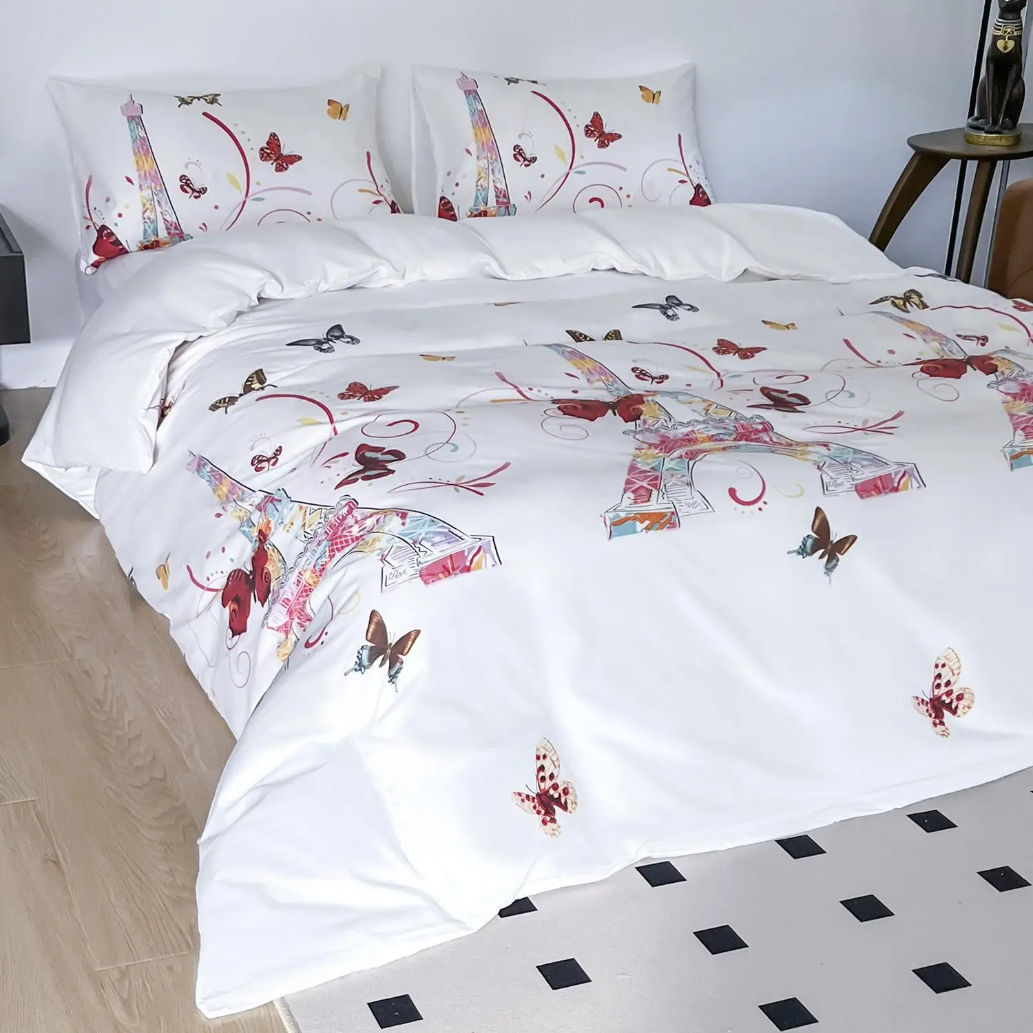Tower & Butterfly/geometric Print Duvet Cover & Pillowcase without Filler, 2/3 Counts Bedding Set, Soft Comfortable Duvet Cover Set for Home Bedroom