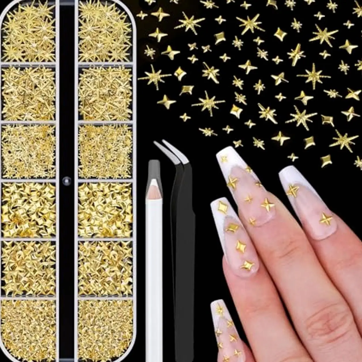 Gold Stars with Tweezers and Pickup Pencil