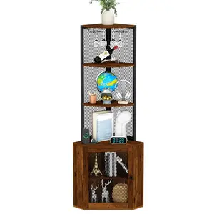 Corner Shelf with Doors, 65" Corner Cabinet with Shelves & Wine Glass Rack, 6 Tier Bookshelf Display Corner Shelves, Freestanding Corner Storage Stand for Kitchen, Living Room, Balcony Decor Magnetic