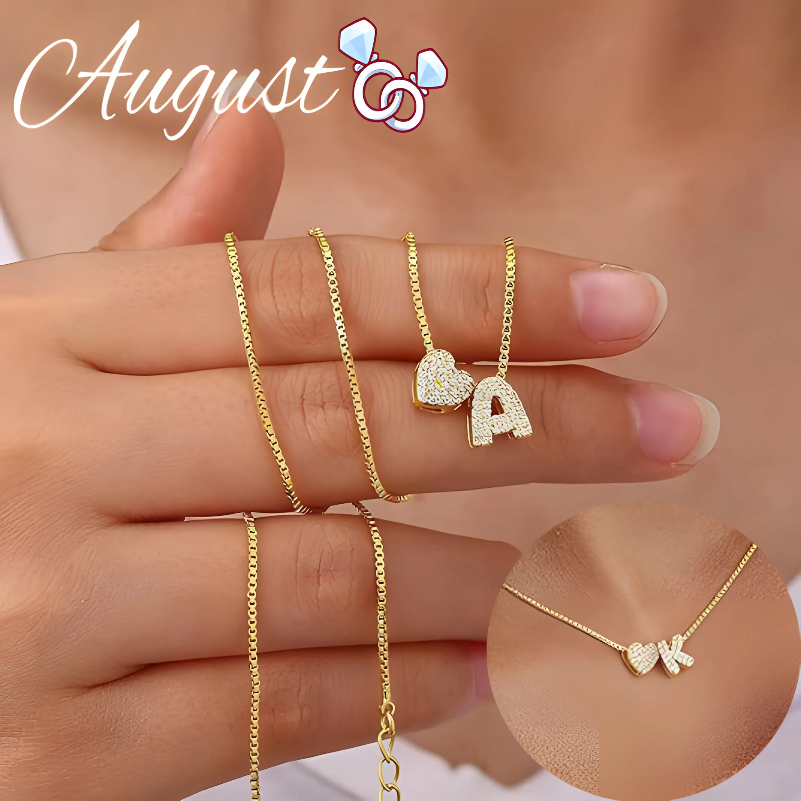 Female Gold Heart CZ Necklace - Golden-Tone Chain-Link, Initial Chic Cubic Zirconia Pendant, Heart Design Jewelry Ideal for Engagement, Dating Occasions, Party Wear, Pave, Women's Initial Necklace, Adults