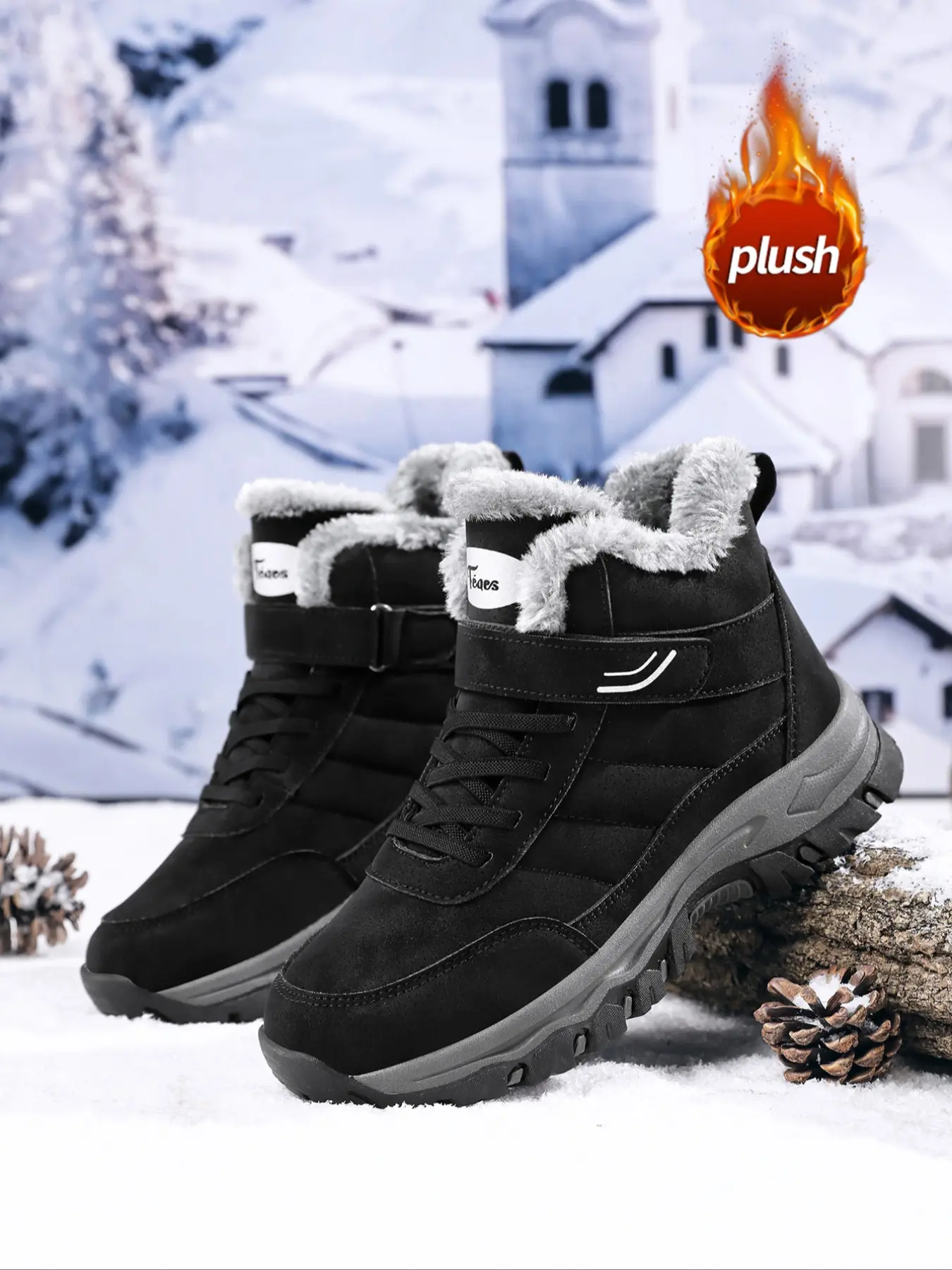 Women's Fleece Lined Snow Boots, Windproof Waterproof Non-Slip Mid-Calf Outdoor Shoes, Easy Slip-On Design for Fall & Winter