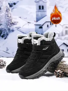 Women's Fleece Lined Snow Boots, Windproof Waterproof Non-Slip Mid-Calf Outdoor Shoes, Easy Slip-On Design for Fall & Winter