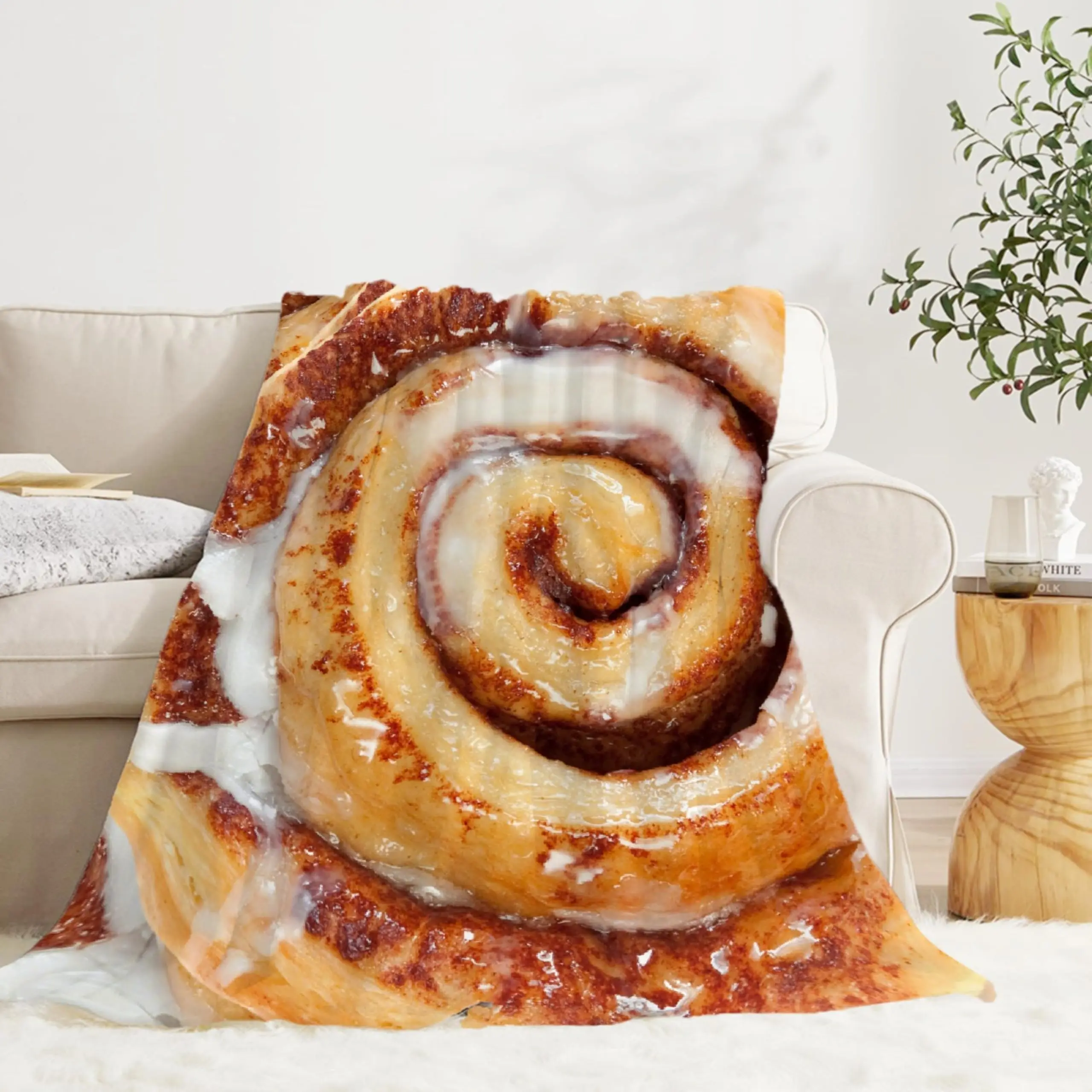 Cinnamon Roll Food Blanket, Super Soft Warm Lightweight Flannel Throw, Bed Sofa & Couch Use, 50x40in Soft Cozy Blanket, Bed Sofa Blanket