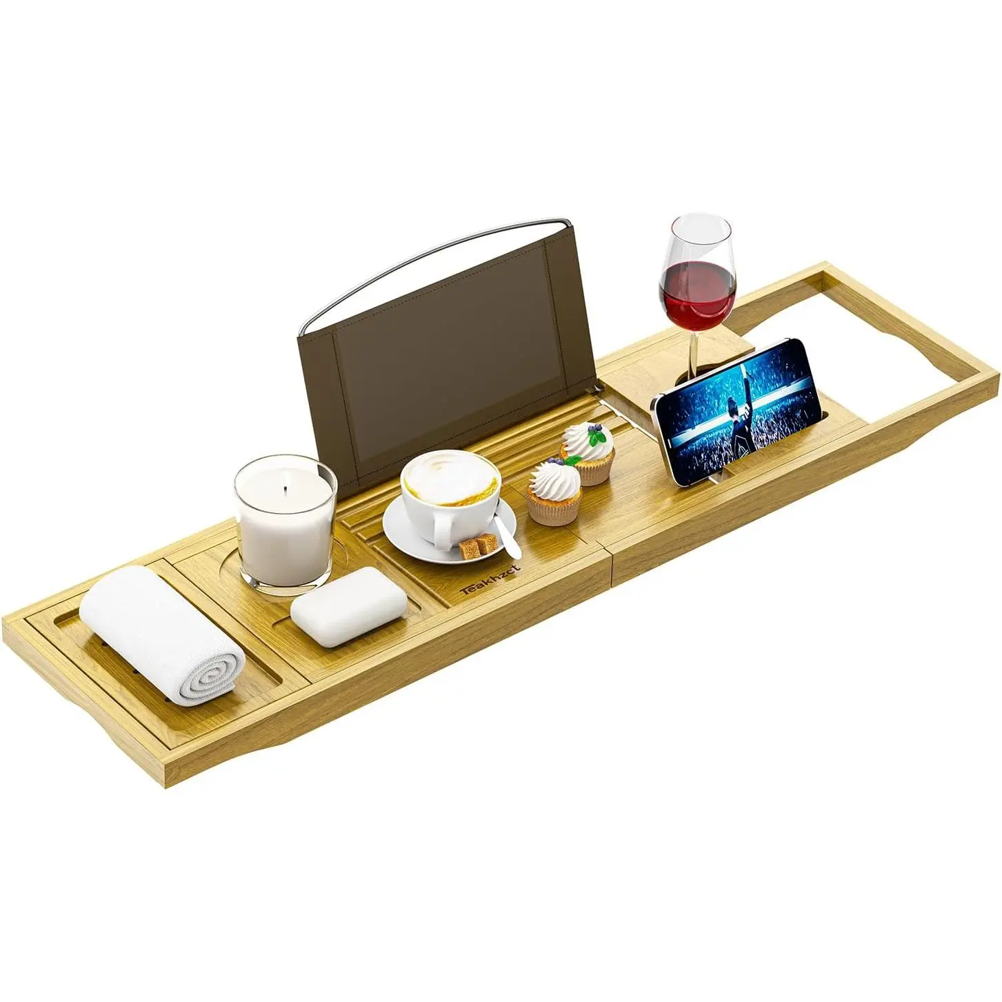 Bath Accessories - Cup Holders - Bathtub Tray Caddy - Bath Tray Expandable - Bath Tub Table Tray Caddy - Bamboo Bath Tray for Tub
