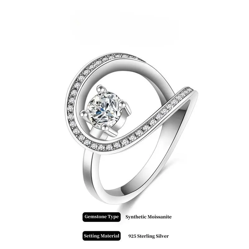 #33 Stylish Circle Swirl Synthetic Moissanite Engagement Ring for Women D Color VVS1 Clarity in 925 Sterling Silver for Thumb/Index 0.5Carat Ideal  Gift for Mother's day