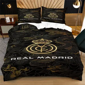 Real Madrid CF Duvet Cover Set (2/3 Piece, Includes 1 Duvet Cover + 1/2 Pillowcases, No Filling), Multiple Dragon & Trophy Designs Available, Football Soccer Team Bedding Set for Teens, Adults & Fans, Bedroom Decor