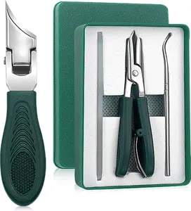Upgraded Eagle Beak Beveled Nail Clippers, Long Handle Wide Jaw Slanted Nail Clipper, Eagle Beak Angled Edge Nail Clippers 3-Piece Set, Wide Jaw Opening Anti-Splash Nail Clipper for Men Women(Green)