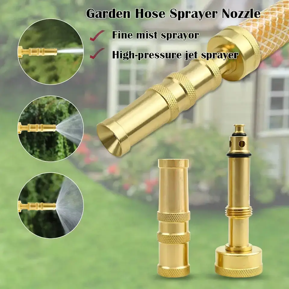 Solid Brass Garden Hose Nozzle 2-Pack, Heavy-Duty Adjustable Twist Sprayer with High Pressure Mist to Jet Spray for Washing Cars and Cleaning Fences, High Pressure Nozzle, Mist/Jet Spray, Garden Hose Sprayer, Watering Attachment, Gardening