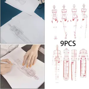 Fashion Drawing Template Ruler Set, Design Sewing Human Figure Pattern, Clothing Measurement Curve Ruler, A4 Pattern Paper Drafting, Includes Operation Guide