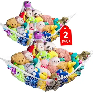 Stuffed Animal Hammock Net (2-Pack) - Corner Hanging Mesh Toy Organizer for Kids Room, Flexible Storage for Plushies, Teddy Bears, Squishmallows & More - Durable & Easy to Install