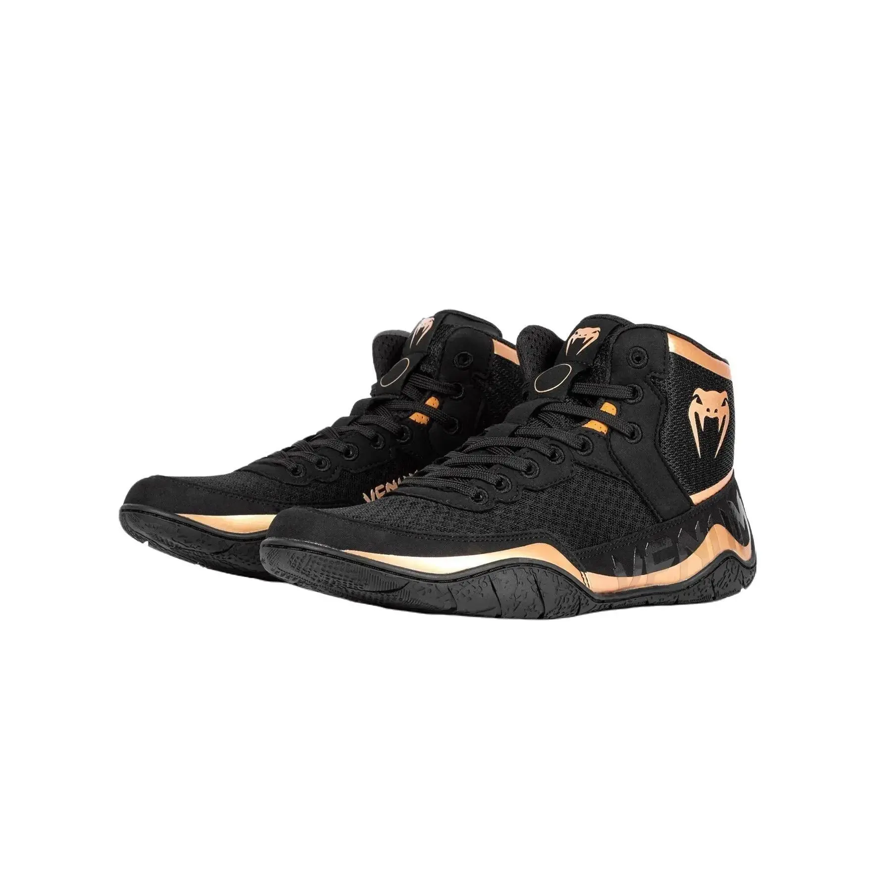Venum Elite Wrestling Training Shoes - Black/Bronze, Low-Mid Cut Lightweight Workout Sneakers with Rubber Sole