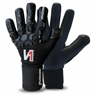 ONEKEEPER ACE All Black Goalkeeper Gloves - German Contact Latex, Negative Cut, Short Elastic Wrist Closure, Rubber Punch Zone, Puller Design