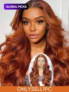 24 Inch Burgundy/Ginger Long Body Wavy Wigs for Women, Gorgeous Fluffy Natural Looking Wigs without Bangs, Synthetic Heat Resistant HD Lace Front Wigs for Party, Daily Use, Synthetic Hair