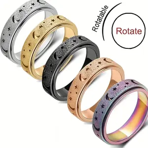Star Moon Rotating Ring, Relieve Anxiety Ring - Designed with rotatable moon and stars, available in multiple colors Rotation Jewelry Fun Visual Stylish Unique engagementrings promise rings wedding ring set promise ring gf smart ring