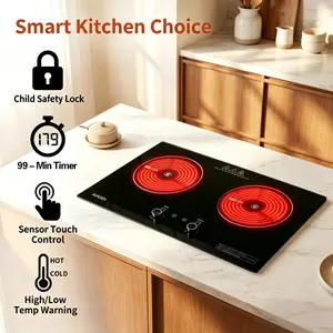 BAMUSEN 2-Burner Multifunction Portable Induction Stove - Sensor Touch Control Electric Cooktop with 9 Adjustable Power Levels (200w, 1000w, 1400-1599w), Child Safety Lock, Timer, Over-Temperature Protection for Kitchen Use