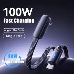 Pd100w Fast Charging Cable, Type-C to Type-C Data Line, Braided Flat Charge Cord, Durable, 90 Degree Right Angle, Compatible with iPhone, Android, Macbook, iPad