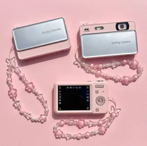Cute 4K Digital Camera with Slide Cover, CCD-Style Photo & Video Camera for Girls, Includes 4 Sticker Sheets & Bracelet, Perfect Birthday Gift for Girlfriend and Friends