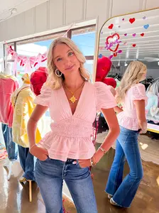 Tara Pink Smocked Top