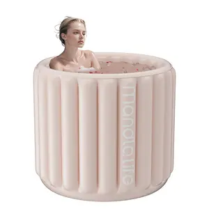 Inflatable Bathtub with electric pump,Portable Tub for adults,Skeletonless structure Air Bathtub for Athletes,Hot Bath Soaking Tub for Women,Cold Plunge Tub SPA with Lid 35 * 27.5in(Beige)
