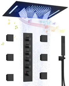 22.83" L x 14.96" W Ceiling Mount 2.5 GPM Complete Shower System with LED and Bluetooth Music,  Rough in-Valve | Smart Temp Flow | 31 Spray patterns | Revitalize with Body Jets | Stable Water Temperature | Quiet Operation | Precision Temperature Control