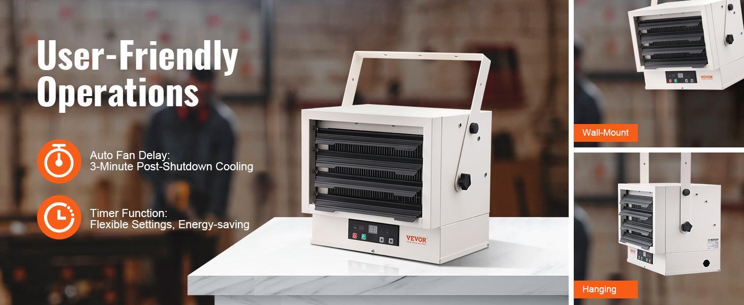 VEVOR Electric Garage Heater, TikTokShopBlackFriday, 7500-Watt Digital Fan-Forced Wall/Ceiling Mount Shop Heater, with Remote Control Overheat Protection, Hardwired Heater with 9-Hour Timer, Ideal for Workshop, ETL Listed