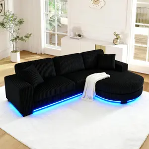 【Sub 3 packages】Niccae Modern Floor Sofa with 2 Pillows, Convertible Teddy Fabric Foam Filled Sleeper Sofa, Corduroy Tufted Upholstered Lounger, L-Shaped Modular Sectional with Ottoman, Left & Right Placement, Home Office Living Room Bedroom Apartment