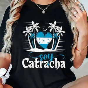 100% Cotton Crew Neck Short Sleeve T-Shirt Soy Catracha Printed for Hondurans - Honduras Flag T-Shirt Gift for Girls