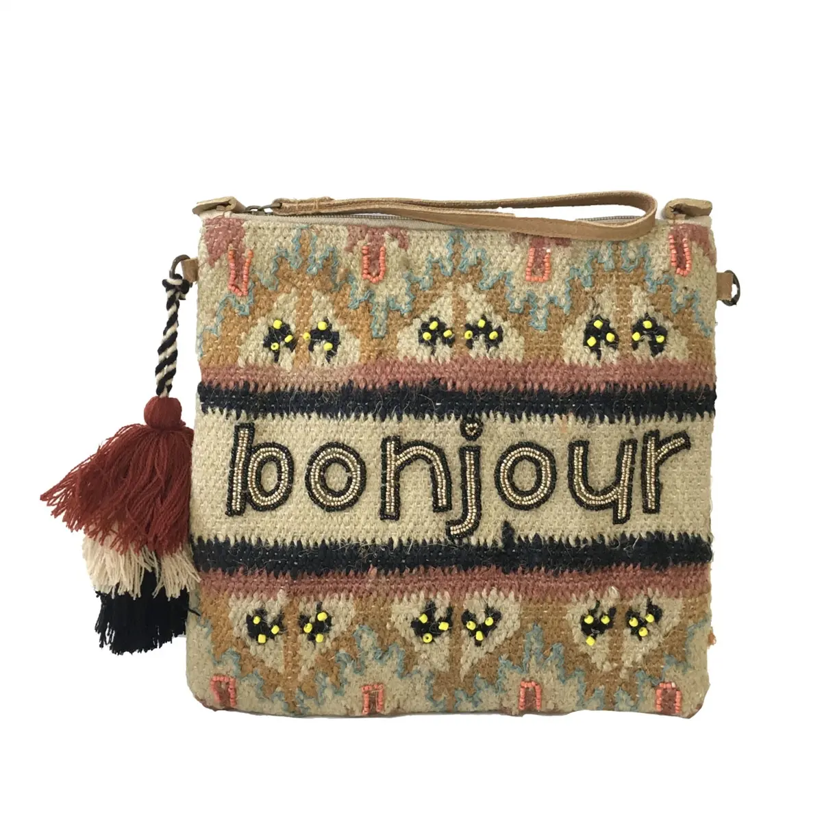 Alex Max Women's "Bonjour" Beaded Convertible Clutch, Natural Multi-Color Fashion Pouch with Wristlet & Crossbody Strap, Spacious