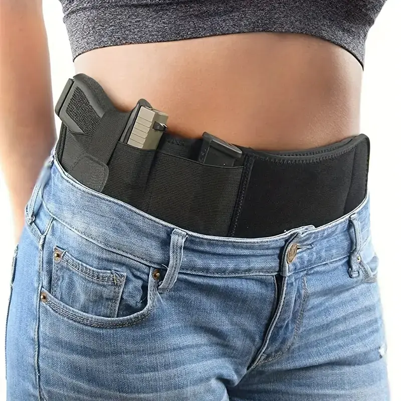 Universal Belly Band Gun Holster, Ambidextrous Hidden Waistband Holster with Magazine Pocket, Comfortable Deep Conceal Holster for Yoga, Gym, Everyday Carry EDC