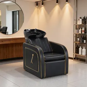 BarberPub Luxury Backwash Shampoo Station, Adjustable Porcelain Wash Bowl & Comfort Chair Set for Professional Spa & Hair Salons 9175