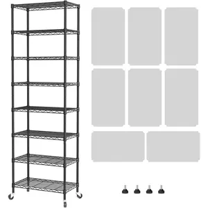 8 Tier Shelf Organizer Storage Metal Shelves Garage Wire Shelving Unit Pantry Rack Adjustable Standing Storage for Kitchen Closet Laundry Bathroom Pantry 12" D x 22" W x 74" H Black