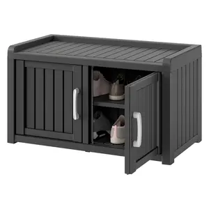Elegant Grey & Black Double Door Shoe Cabinet | 81.2" Tall Storage Organizer | Modern Hallway Entryway Furniture-Christmas Gifts.