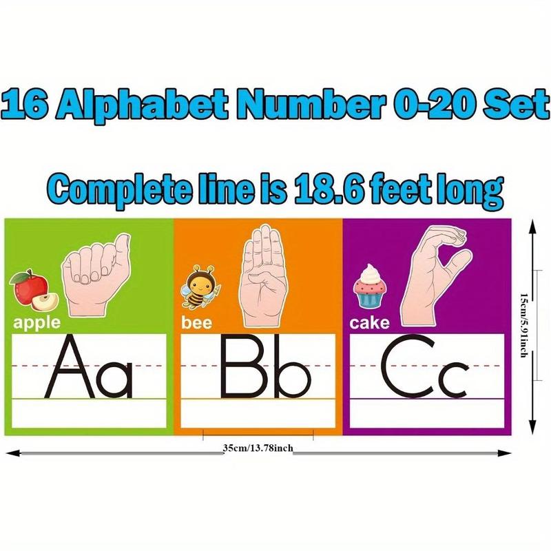 Alphabet Line Bulletin Board Set, 16pcs/set ABC Number 0-20 Wall Decorations, Educational Supplies for School Classroom Homeschool, Classroom Supplies Charts