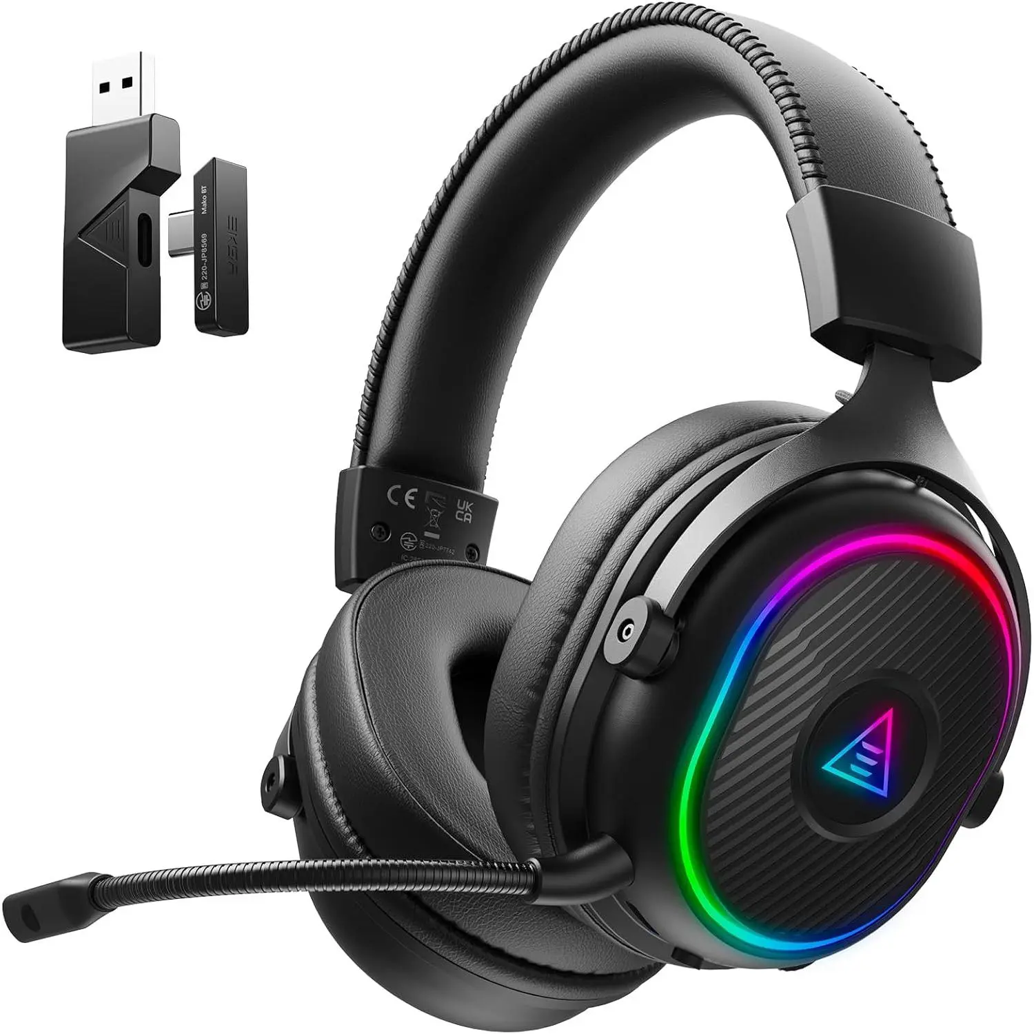 2.4GHz Wireless Bluetooth Gaming Headset with Microphone for PS5 PC PS4 Switch Mobile Mac Ultra Low 30ms Latency 50H Battery RGB Lights USB C Dongle