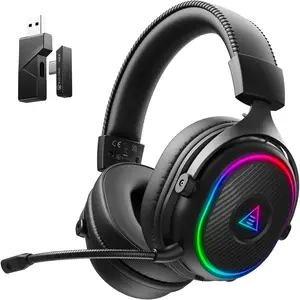 2.4GHz Wireless Bluetooth Gaming Headset with Microphone for PS5 PC PS4 Switch Mobile Mac Ultra Low 30ms Latency 50H Battery RGB Lights USB C Dongle